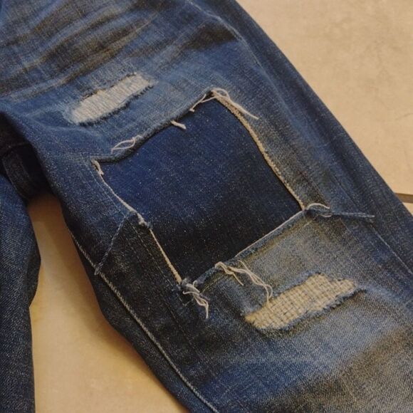 Madewell Slim Boyfriend Jean distressed patchwork raw hem blue denim size 24 - Picture 4 of 13